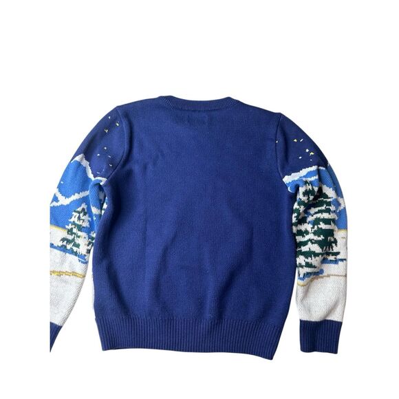 Holiday Lane Girl's Blue Combo Snowy Town Landscape Crewneck Sweater Size 8 - Picture 2 of 3